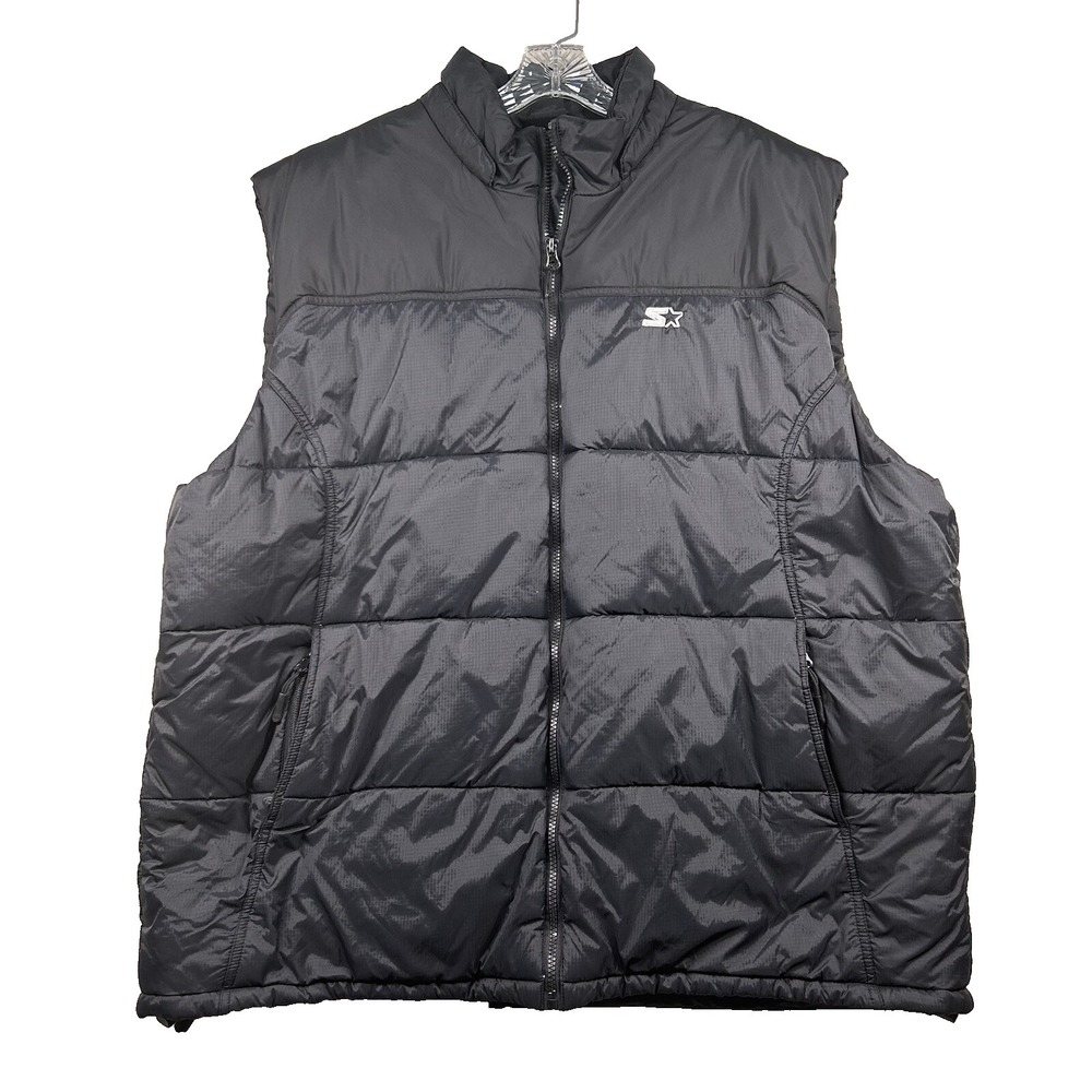 Starter Vest Mens 2xl Down Puffer Feather Solid Black 50/52
